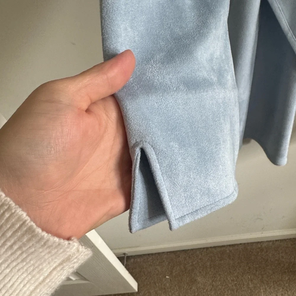 Gretchen Scott soft Blue faux Suede Waterfall Open Cardigan Size large